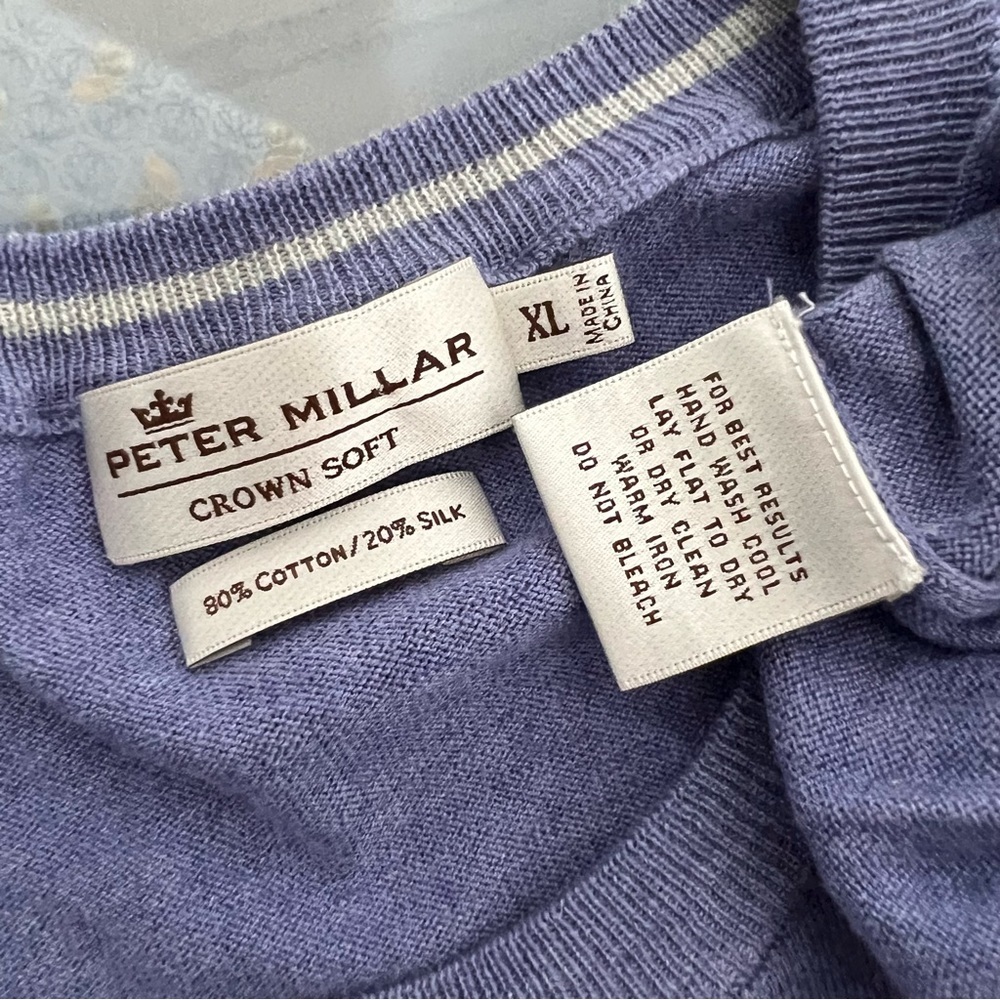 Peter Millar Crown Soft Crewneck Sweater Pullover Top Cotton Silk Purple XL - Picture 9 of 10